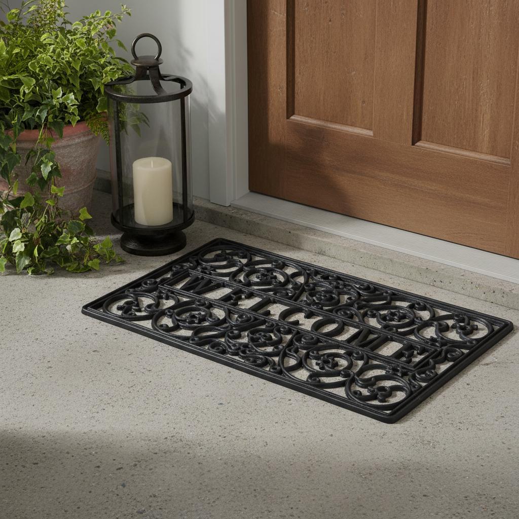 18" X 30" Black Rubber Scrollwork Welcome Outdoor Door Mat - Home & Garden