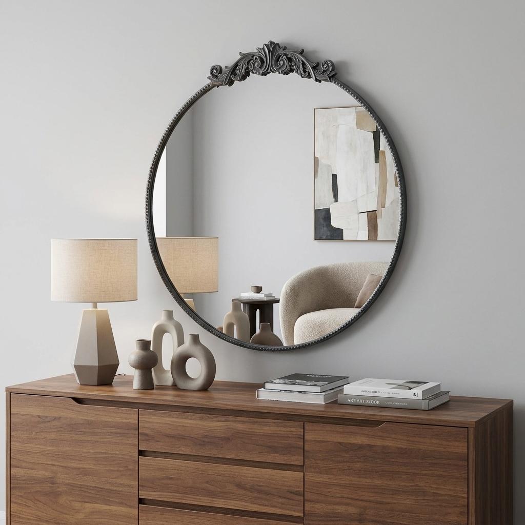 39" Black Crowned Top Iron Framed Accent Mirror - Bed & Bath