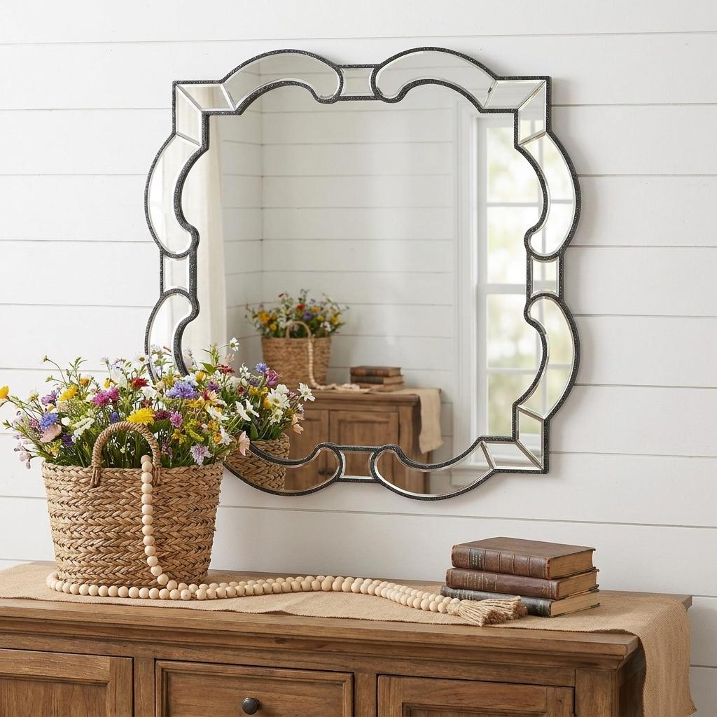 32" Clear Scalloped Glass Framed Accent Mirror - Bed & Bath