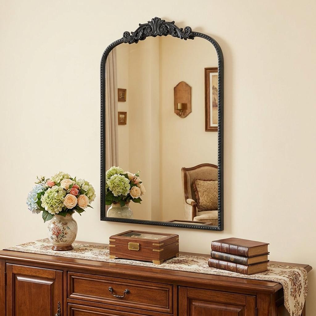 36" Black Arch Iron Framed Accent Mirror - Bed & Bath