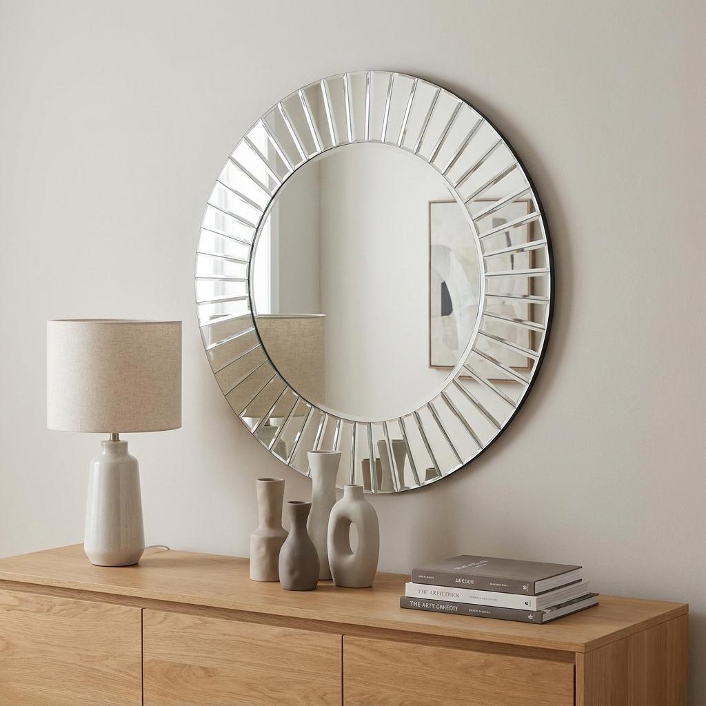 24" Clear Round Beveled Glass Framed Accent Mirror - Bed & Bath