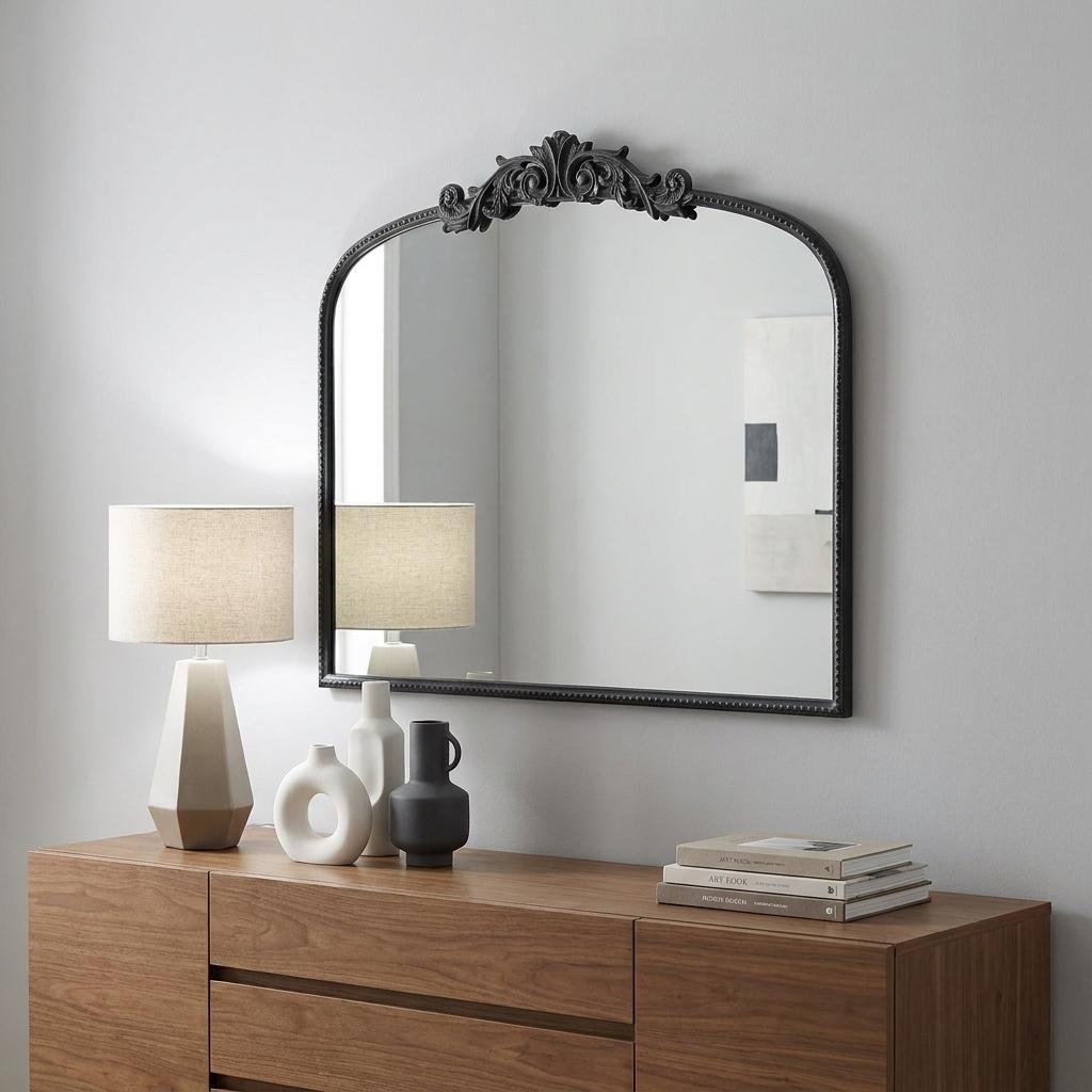 31" Black Arch Iron Framed Accent Mirror - Bed & Bath
