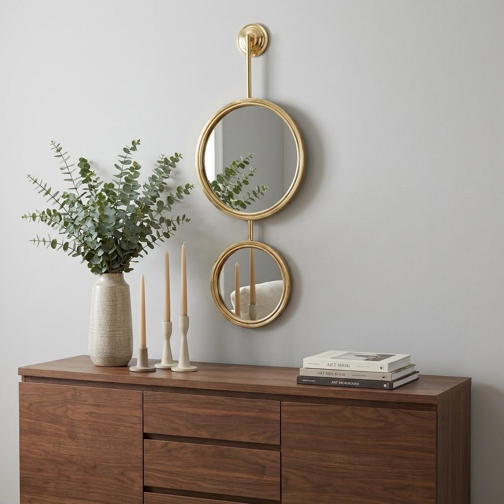 29" Gold Round Iron Framed Accent Mirror - Bed & Bath