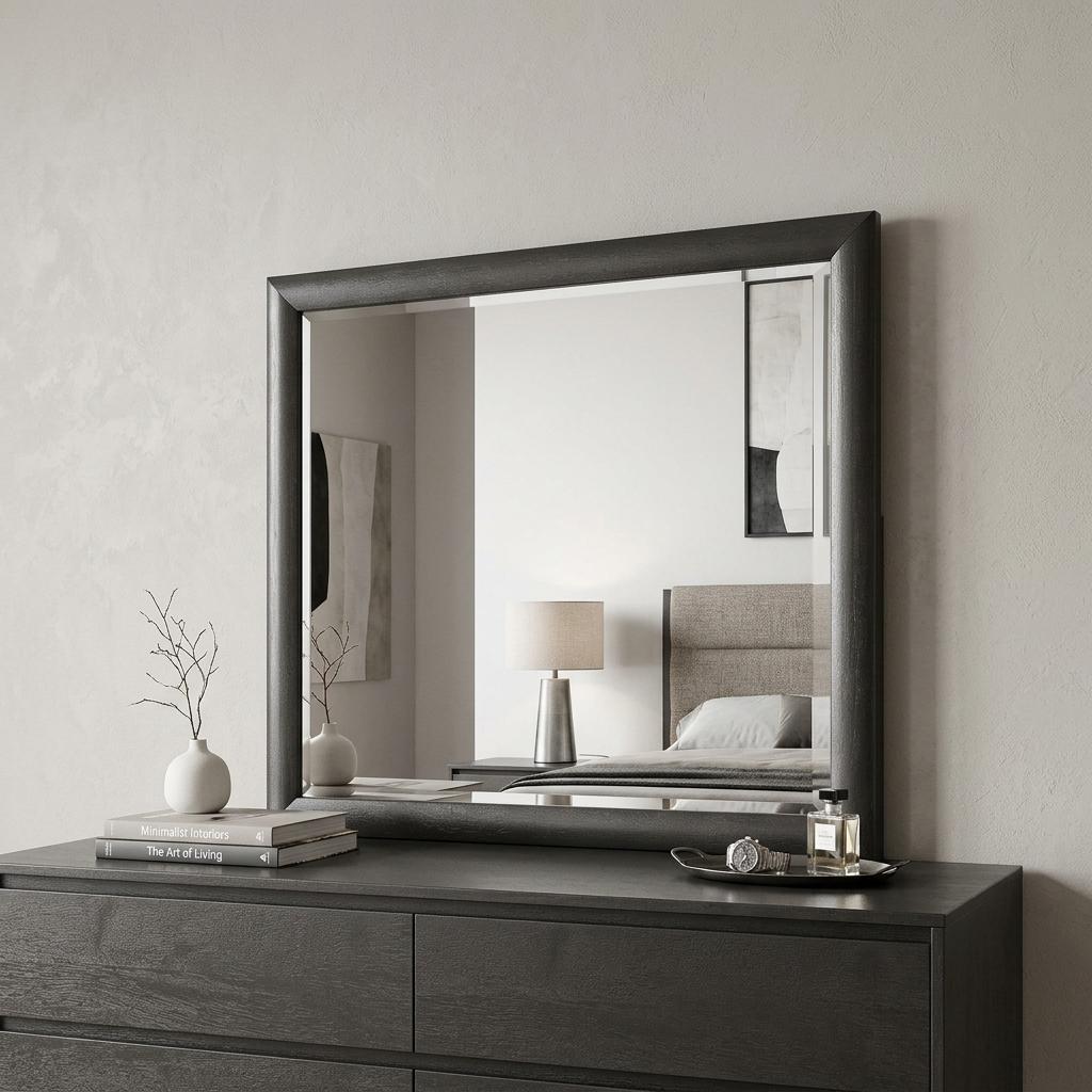 35" Dark Gray Wood Framed Mounted Dresser Mirror - Bed & Bath