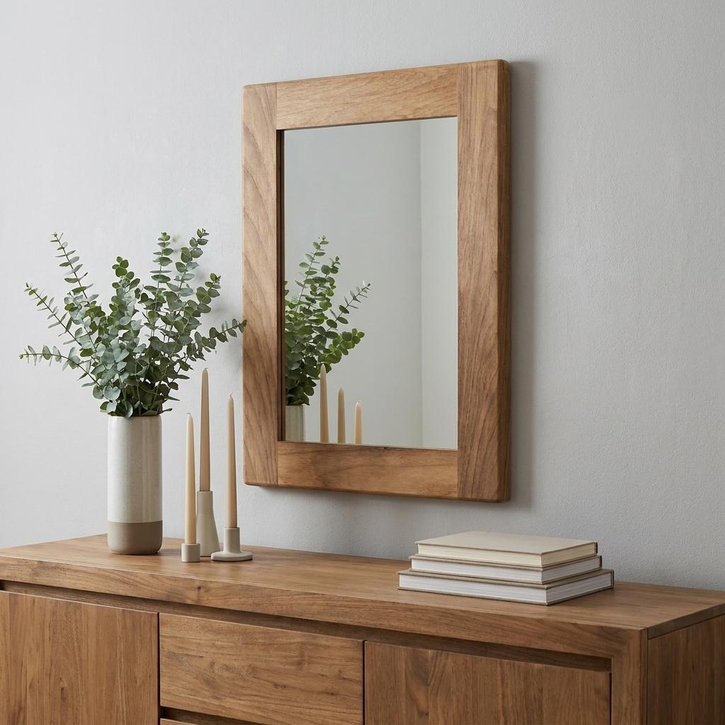 15" Brown Solid Wood Framed Accent Mirror - Bed & Bath