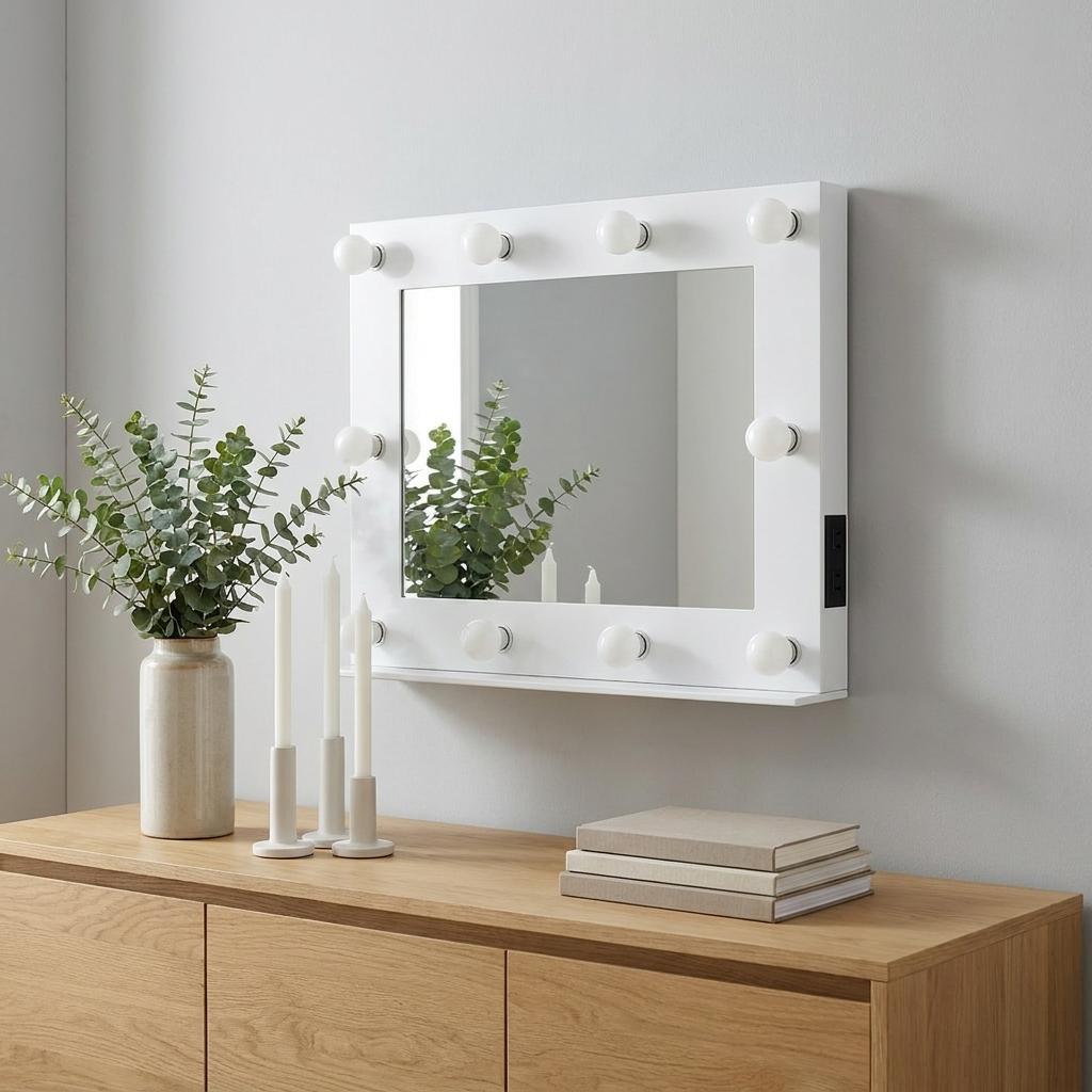 26" White Metal Framed Mounted Accent Mirror - Bed & Bath