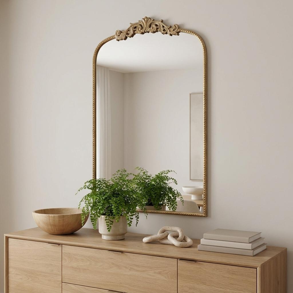 42" Gold Arch Iron Framed Accent Mirror - Bed & Bath