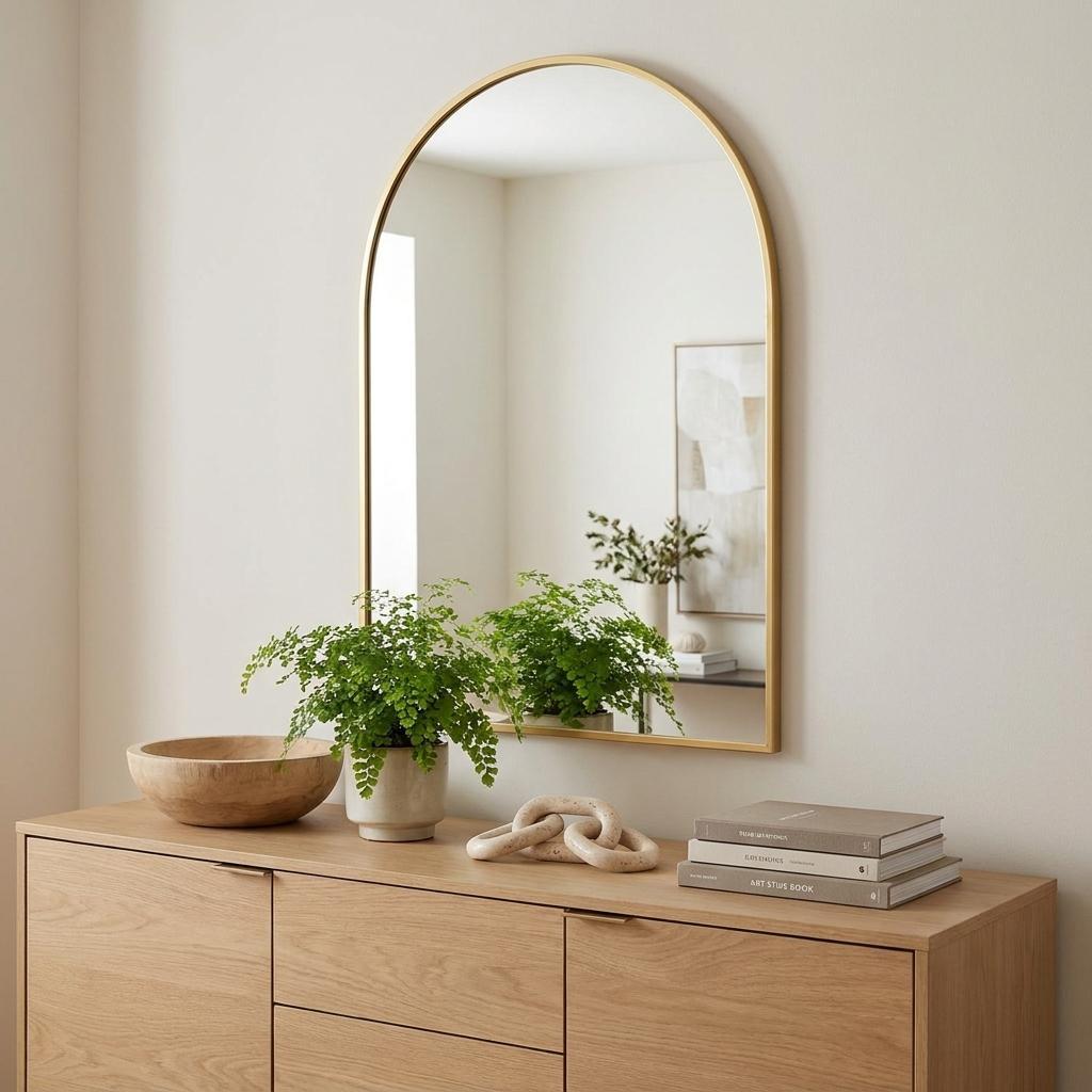 36" Gold Arch Iron Framed Accent Mirror - Bed & Bath