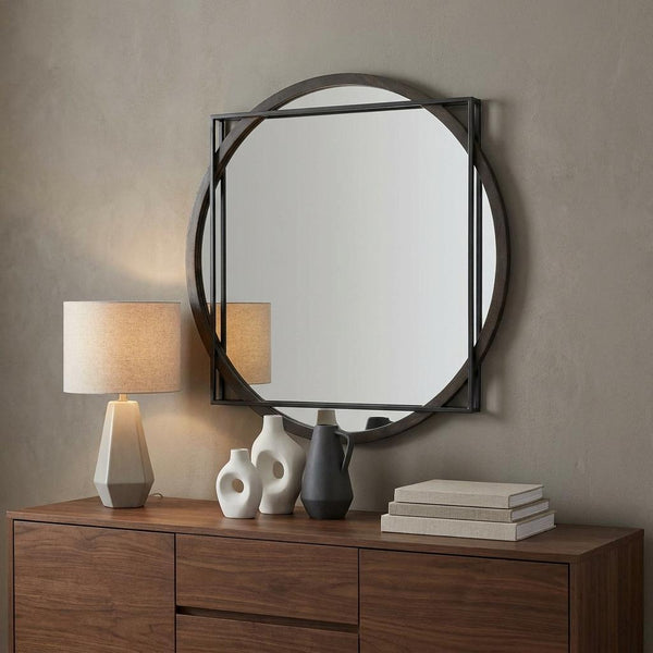 46" Black Abstract Metal Framed Accent Mirror - Bed & Bath