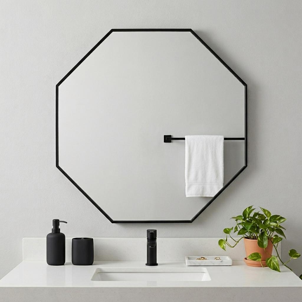 38" Black Octagon Metal Framed Bathroom Vanity Mirror - Bed & Bath