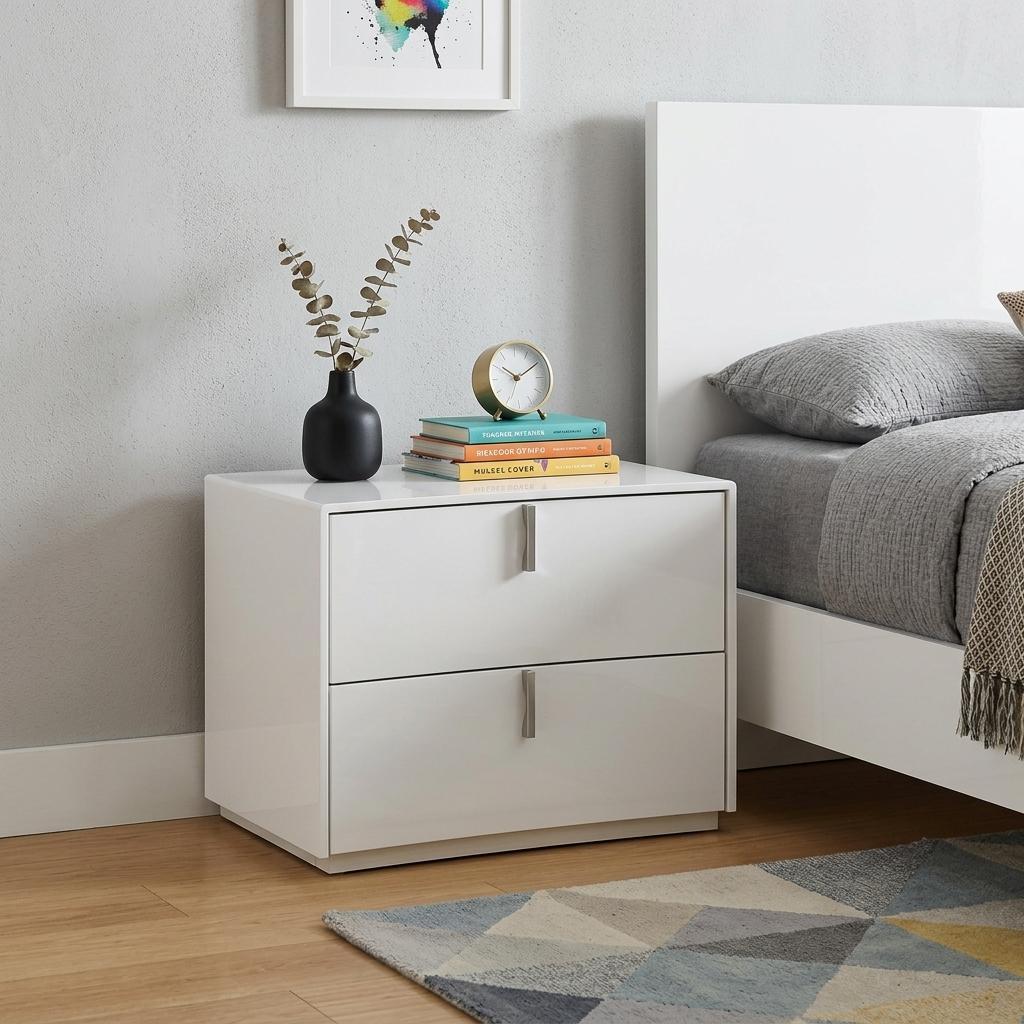 18" White Two Drawers Manufactured Wood Nightstand - Bed & Bath