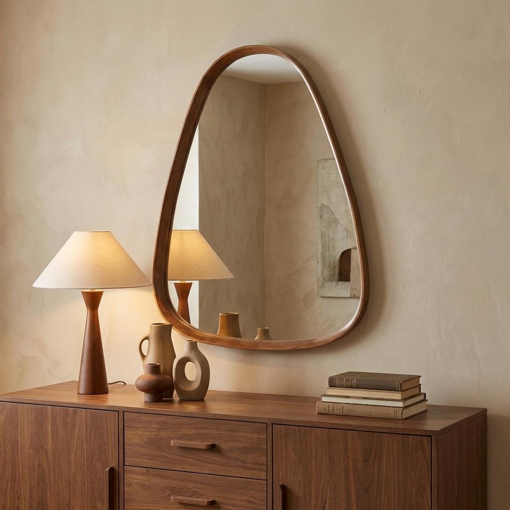 37" Brown Abstract Wood Framed Accent Mirror - Bed & Bath