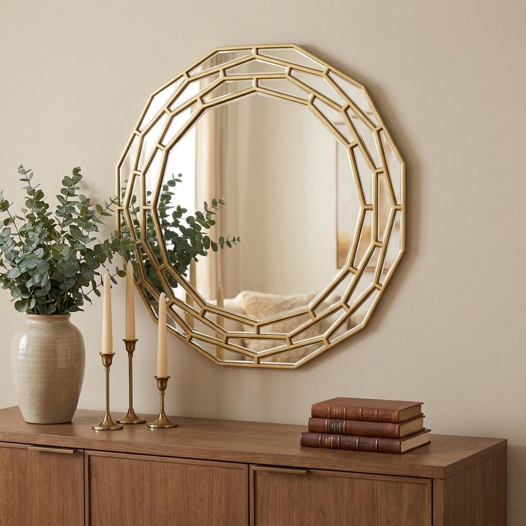 35" Gold Round Framed Accent Mirror - Bed & Bath