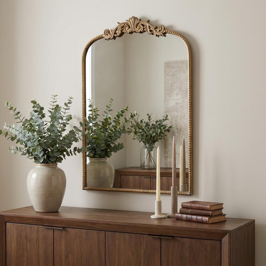 36" Gold Arch Iron Framed Accent Mirror - Bed & Bath