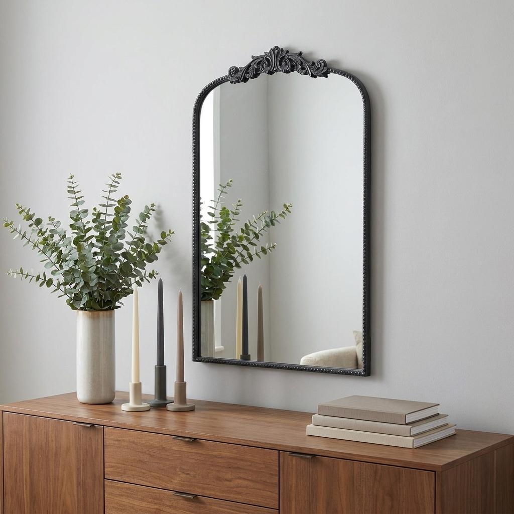 42" Black Arch Iron Framed Accent Mirror - Bed & Bath