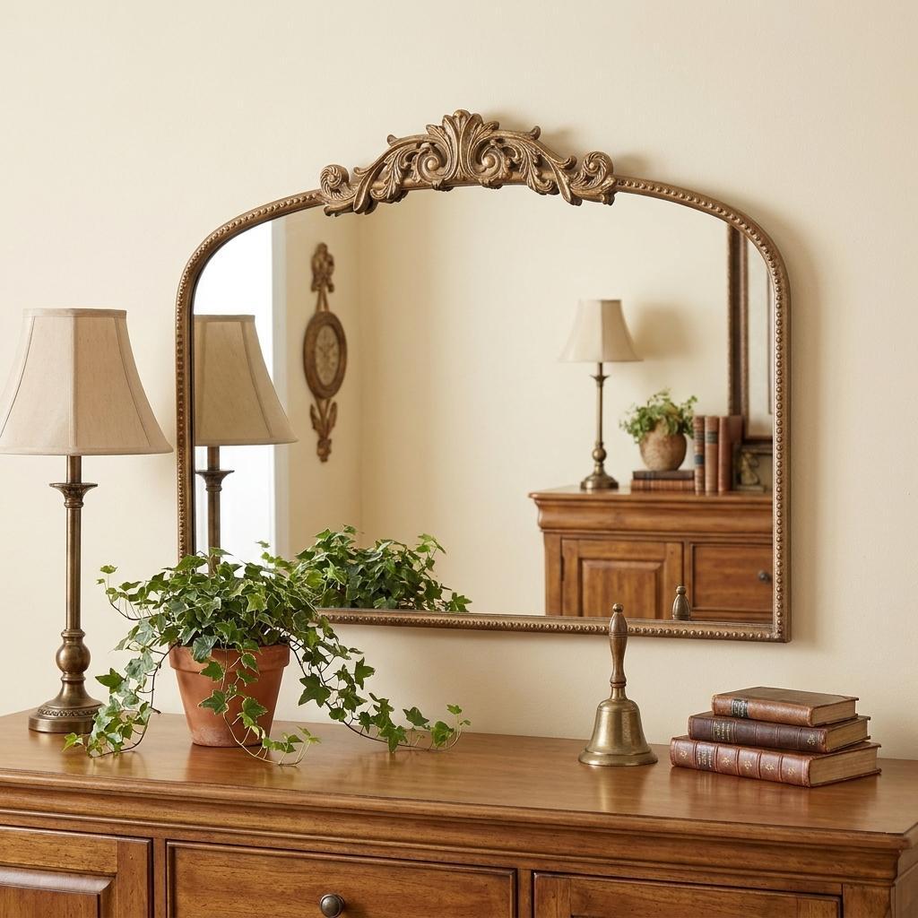 31" Gold Arch Iron Framed Accent Mirror - Bed & Bath