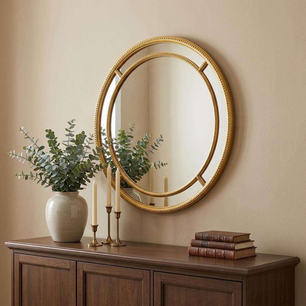 35" Gold Geo Dot Round Double Frame Accent Mirror - Bed & Bath