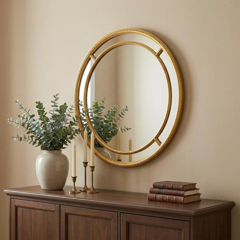 35" Gold Geo Dot Round Double Frame Accent Mirror - Bed & Bath
