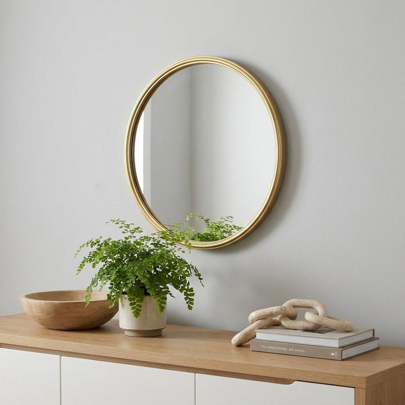 15" Gold Round Iron Textured Framed Accent Mirror - Bed & Bath