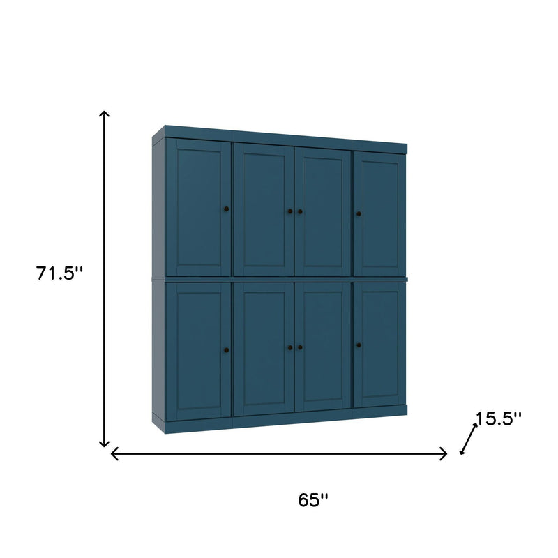 Teal blue storage cabinet dimensions: 65 in W, 71.5 in H, 15.5 in D