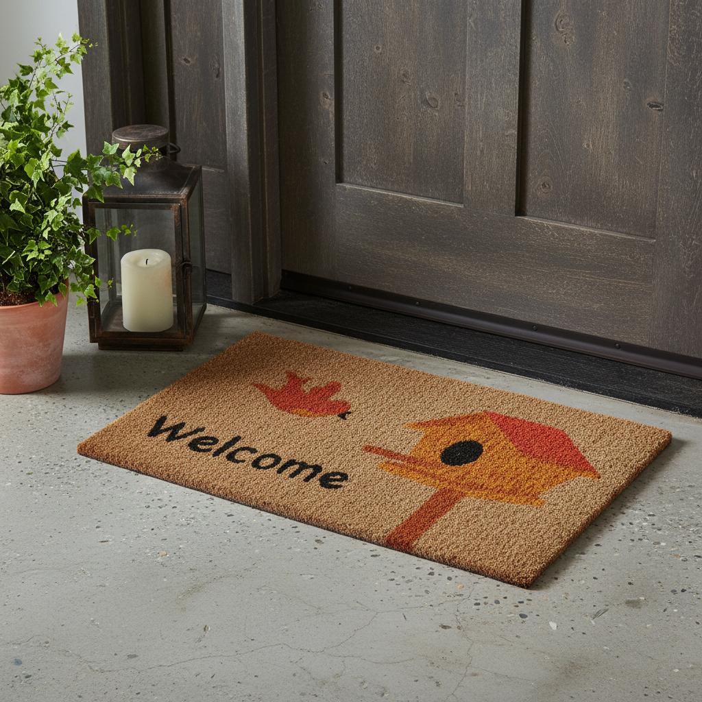 18" X 30" Beige and Black Coir Bird Welcome Outdoor Door Mat - Home & Garden