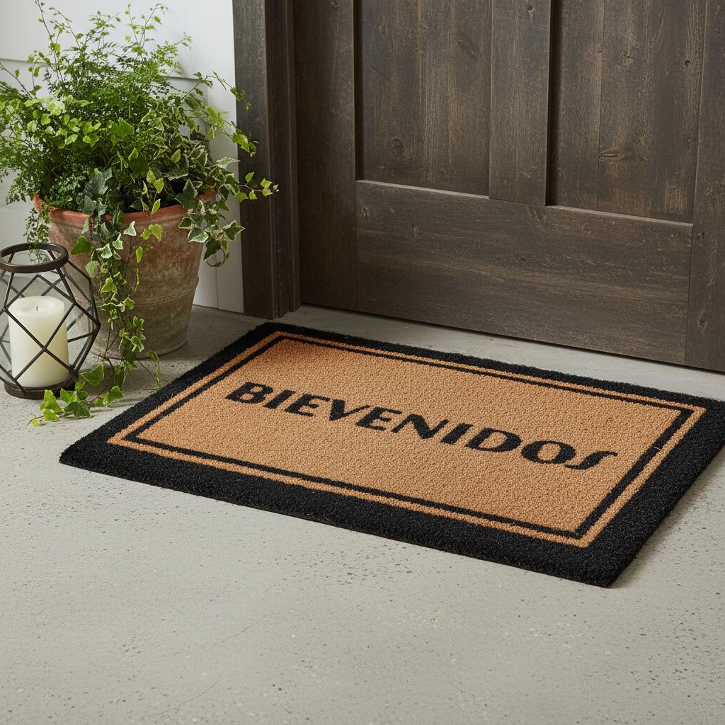 18" X 30" Brown and Black Coir Bienvenidos Outdoor Door Mat - Home & Garden