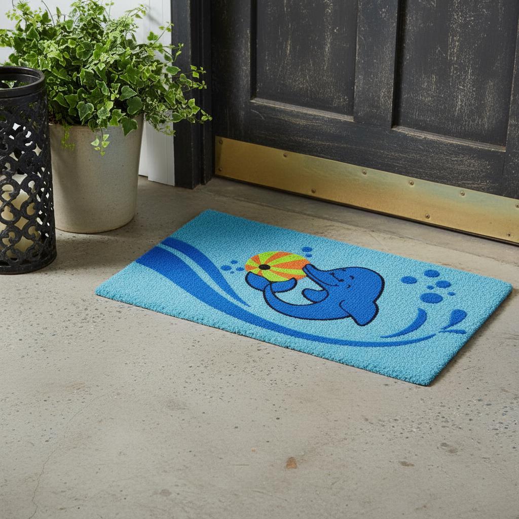 18" X 30" Blue Coir Dolphin Outdoor Door Mat - Home & Garden