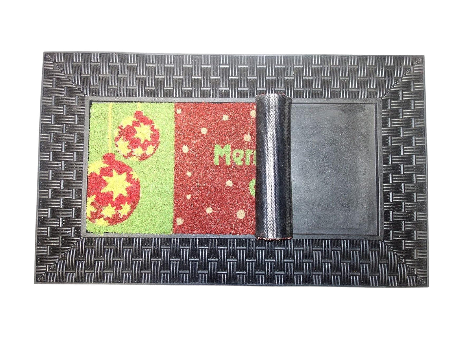 18" X 30" Brown And Red Christmas Holiday Merry Christmas Outdoor Rubber And Coir Door Mat With Insert - Home & Garden