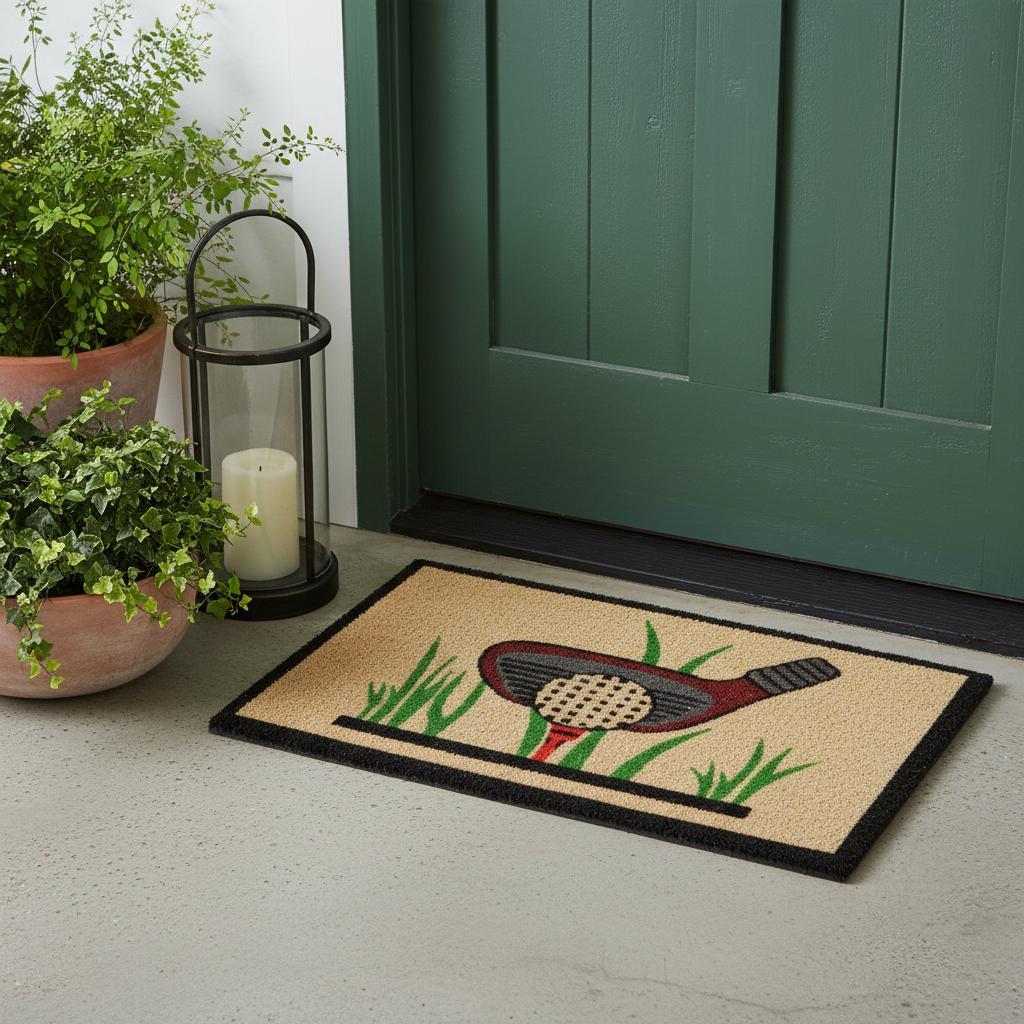 18" X 30" Brown and Black Coir Golf Outdoor Door Mat - Home & Garden