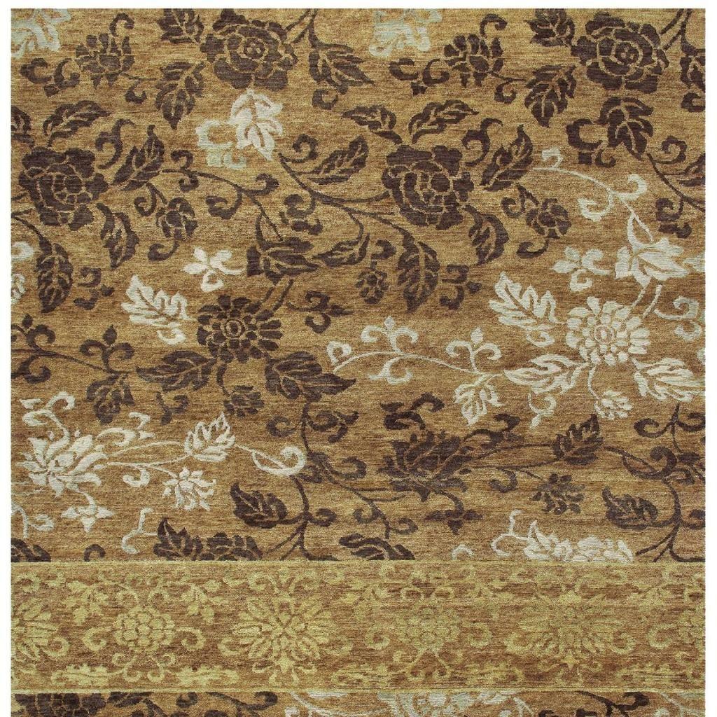 4' X 6' Brown Gold And Tan Floral Hand Knotted Area Rug - Home & Garden