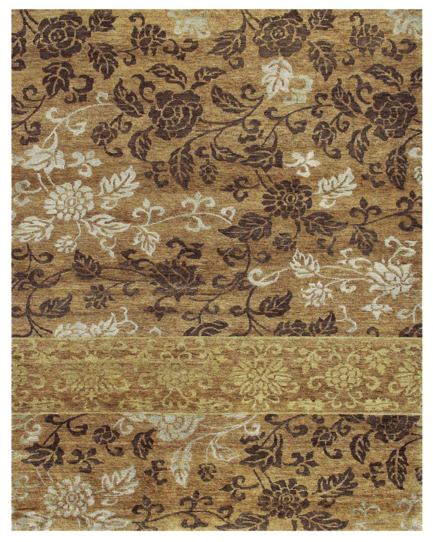 4' X 6' Brown Gold And Tan Floral Hand Knotted Area Rug - Home & Garden