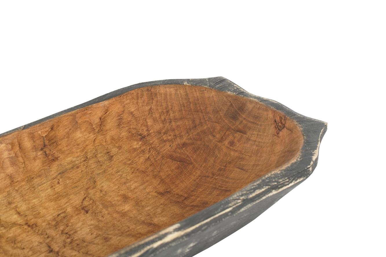 20" Black Solid Wood Dough Bowl With Handles - Kitchen & Dining