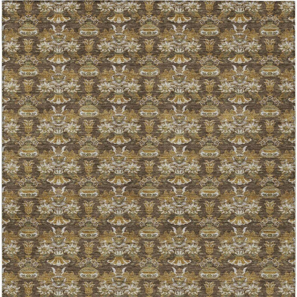 3' X 5' Chocolate And Copper Floral Washable Indoor Outdoor Area Rug - Sports & Outdoor