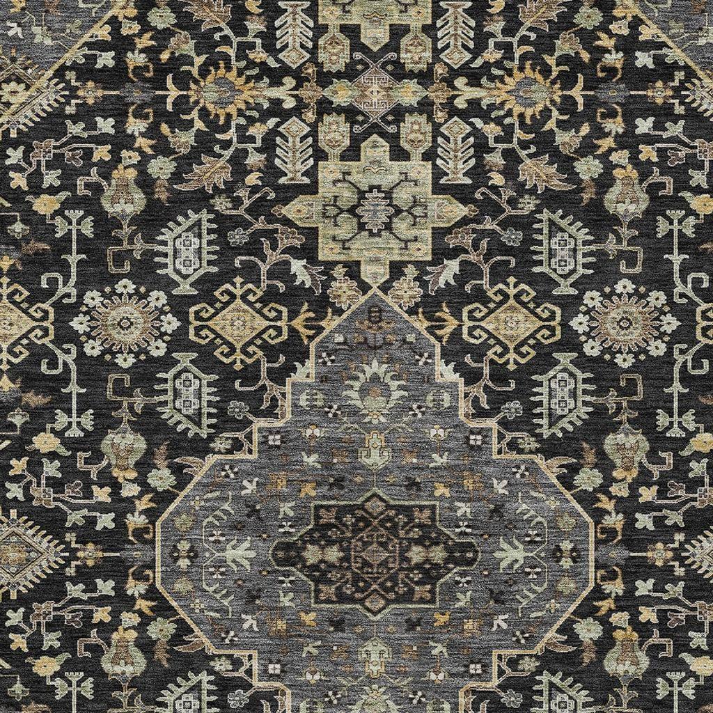 3' X 5' Black And Brown Medallion Washable Indoor Outdoor Area Rug - Sports & Outdoor