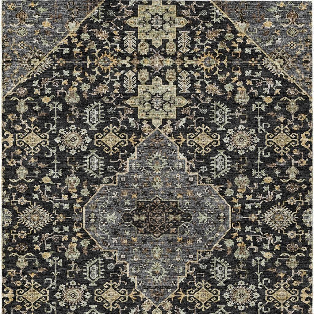 3' X 5' Black And Brown Medallion Washable Indoor Outdoor Area Rug - Sports & Outdoor