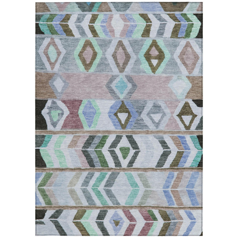 Geometric tribal area rug with multicolor diamonds and chevrons on light base