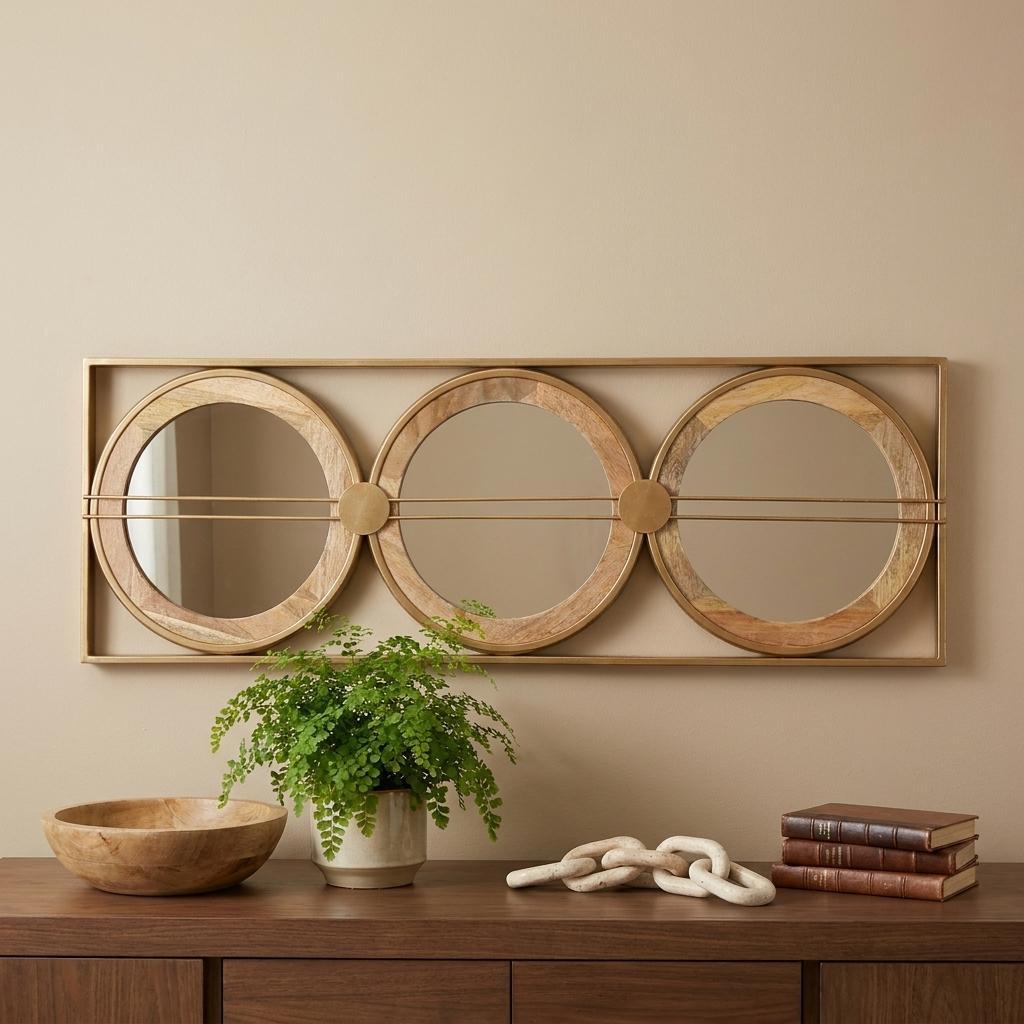 14" Brown and Gold Aluminum and Wood Geometric Framed Accent Mirror - Bed & Bath