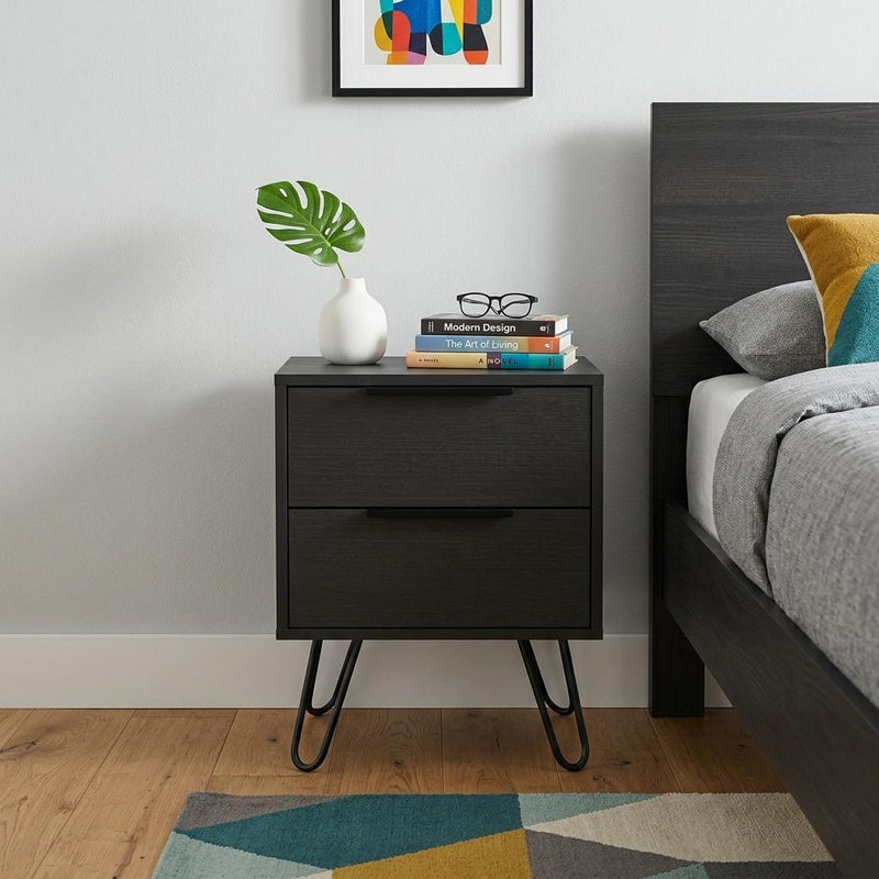 22" Black Wood Two Drawer Nightstand - Bed & Bath