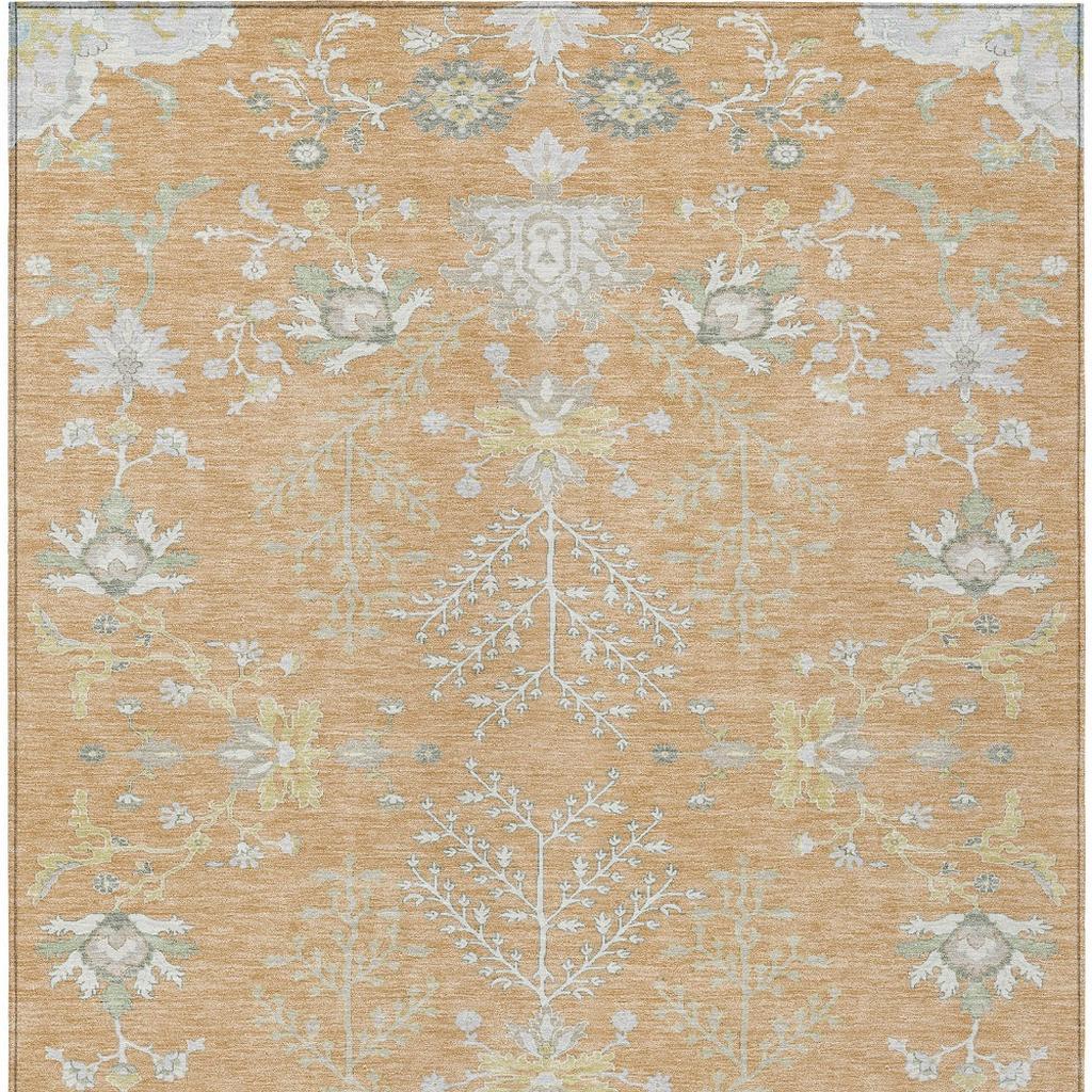 10' X 14' Peach And Ivory Oriental Washable Indoor Outdoor Area Rug - Sports & Outdoor