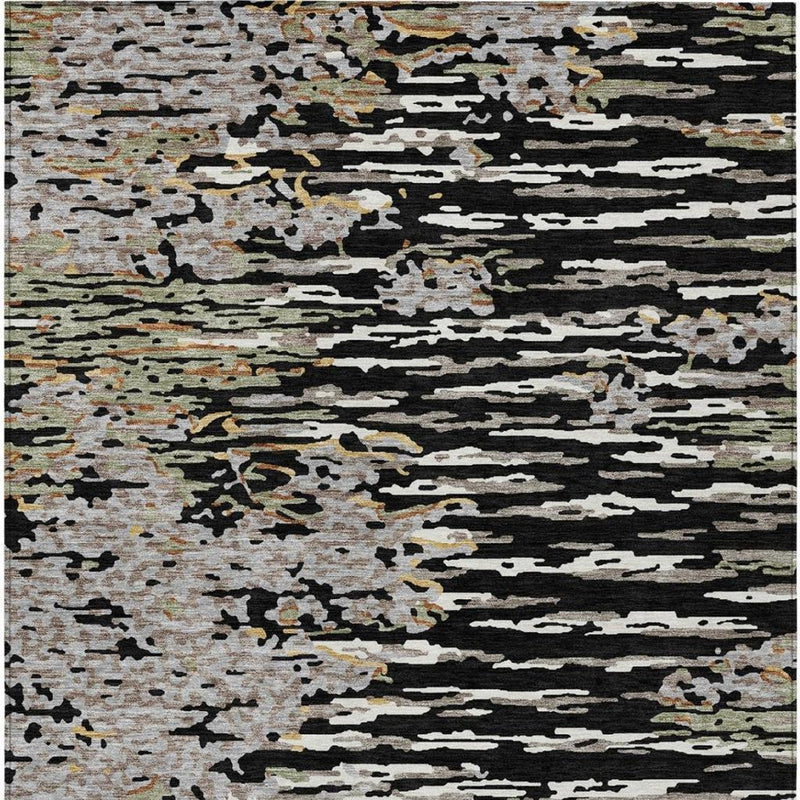 Close-up abstract striped rug pattern in dark charcoal and light gray