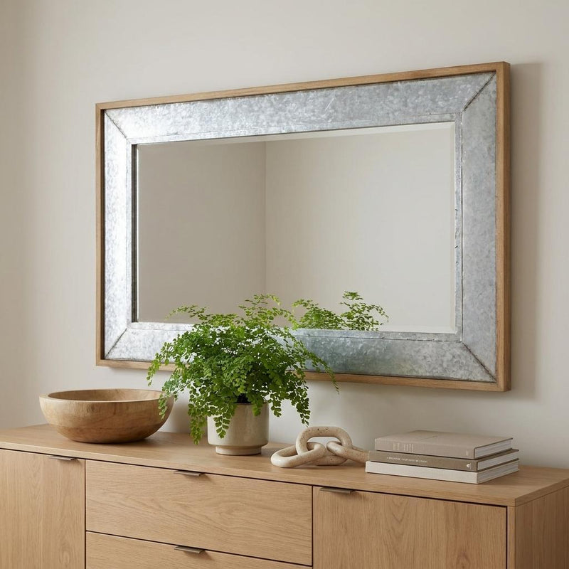 84" Gray And Brown Galvanized Metal and Wood Framed Leaning Accent Mirror - Bed & Bath
