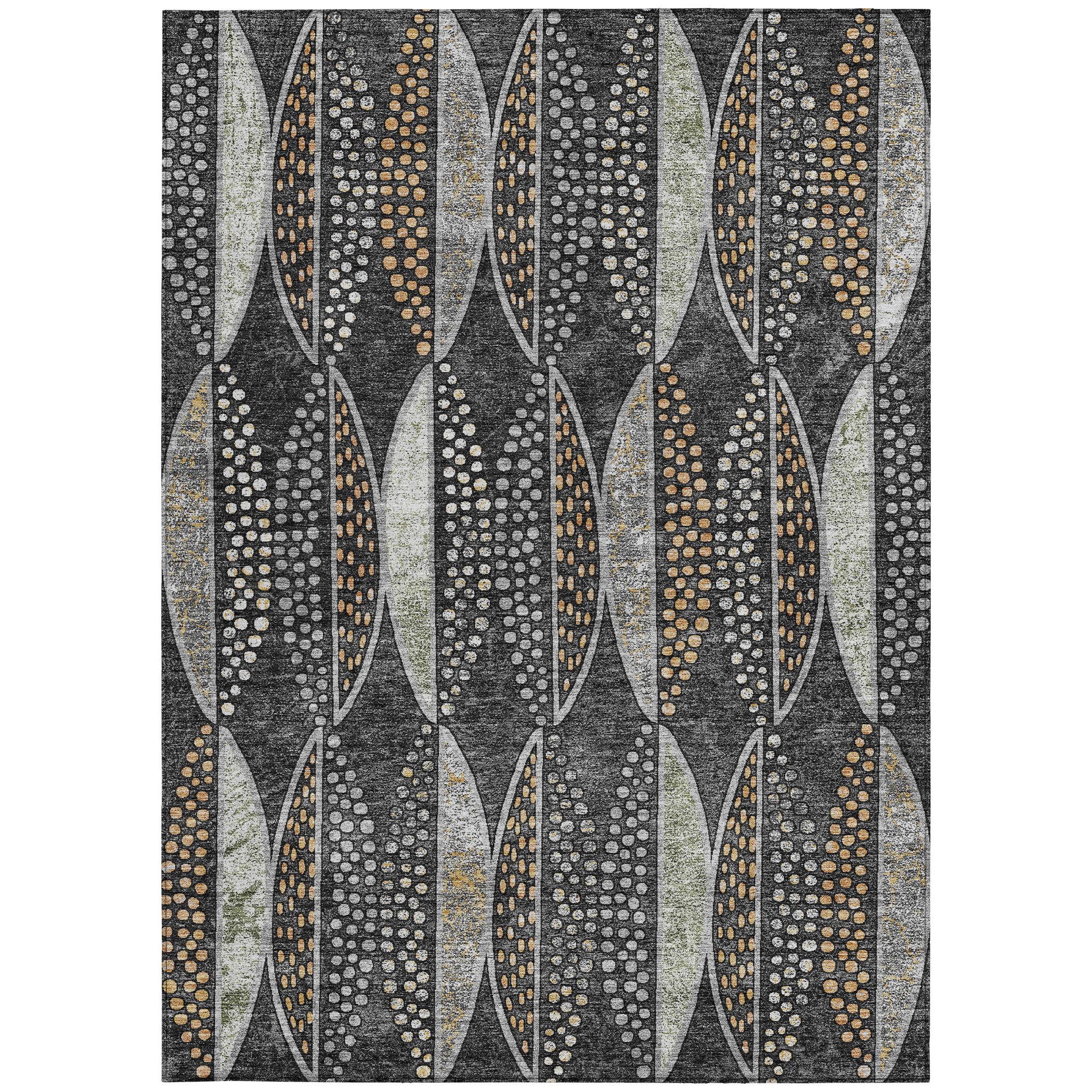 3' X 5' Black And Green Geometric Washable Indoor Outdoor Area Rug - Sports & Outdoor