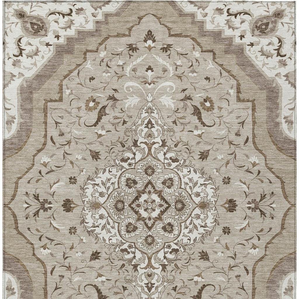 8' X 10' Beige And Taupe Medallion Washable Indoor Outdoor Area Rug - Sports & Outdoor