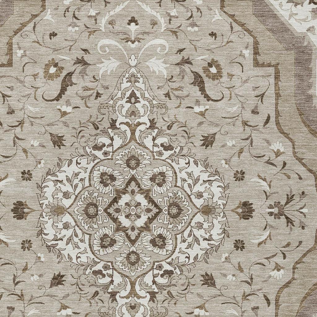 8' X 10' Beige And Taupe Medallion Washable Indoor Outdoor Area Rug - Sports & Outdoor