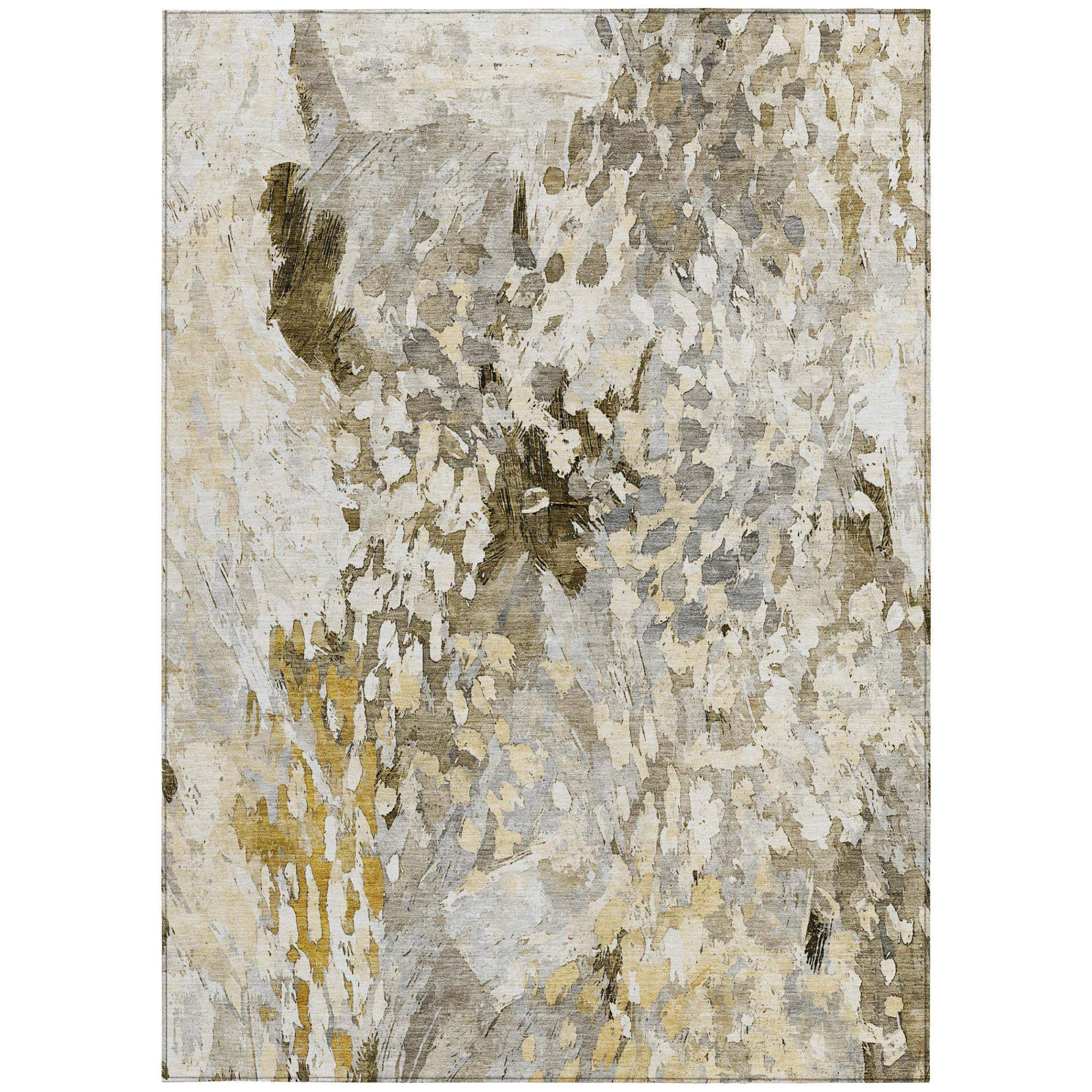 3' X 5' Brown And Silver Abstract Washable Indoor Outdoor Area Rug - Sports & Outdoor