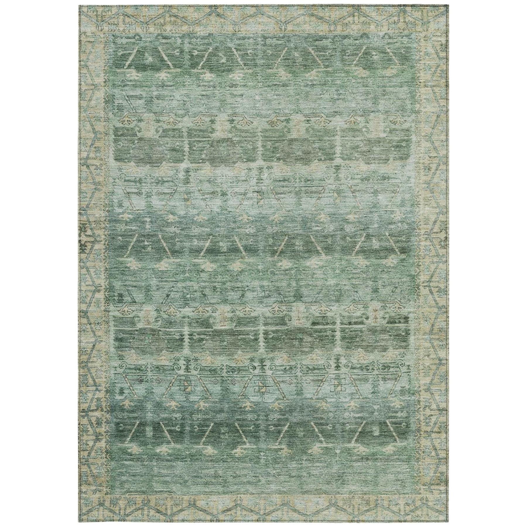 10' X 14' Fern Green And Green Tribal Washable Indoor Outdoor Area Rug - Outdoor | blocked-out-of-stock, Outdoor,…