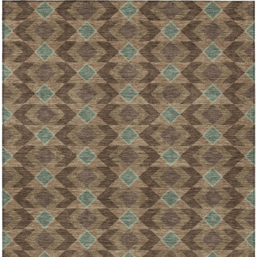 3' X 5' Chocolate And Navy Blue Geometric Washable Indoor Outdoor Area Rug - Sports & Outdoor