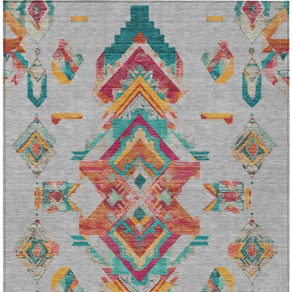 3' X 5' Silver And Ivory Tribal Washable Indoor Outdoor Area Rug - Sports & Outdoor