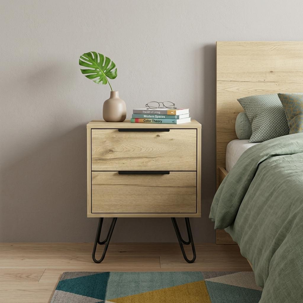 22" Oak Wood Two Drawer Nightstand - Bed & Bath
