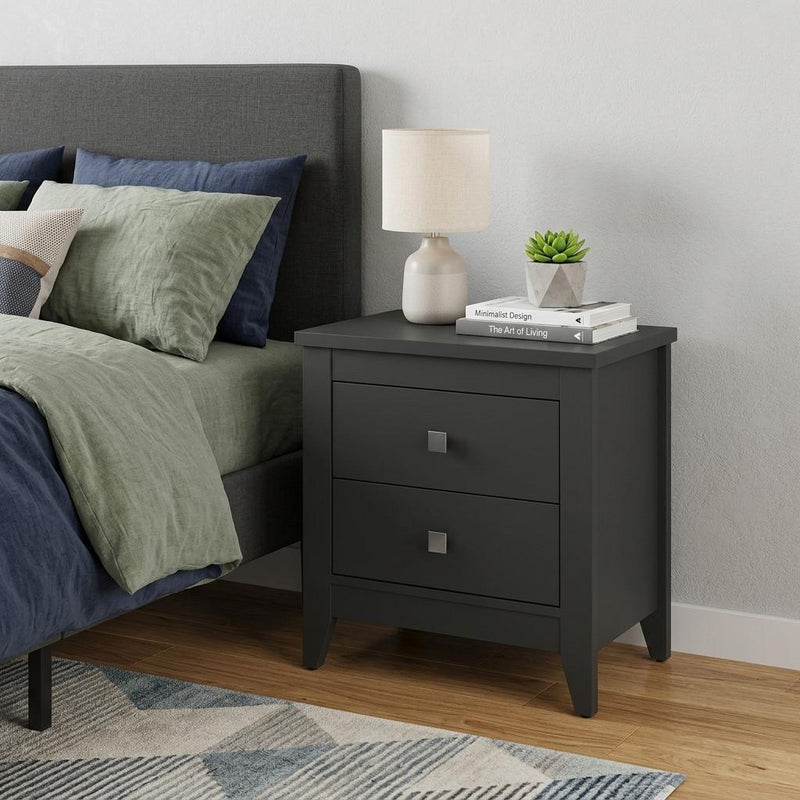 24" Black Wood Two Drawer Nightstand - Bed & Bath